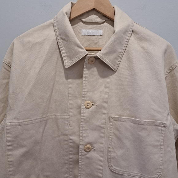 Uniqlo Cream Canvas French Chore Barn Utililty Painters Coat Mens Small - Picture 3 of 11